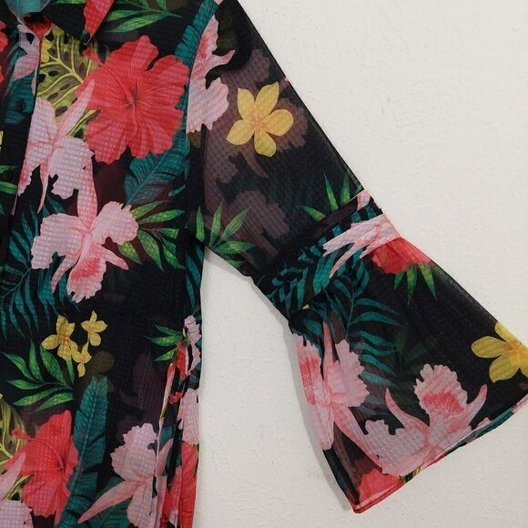 Soft Surroundings Tropical Moonlight Tunic Cami Top Shirt Black Floral Sheer‎ PS - Picture 6 of 10